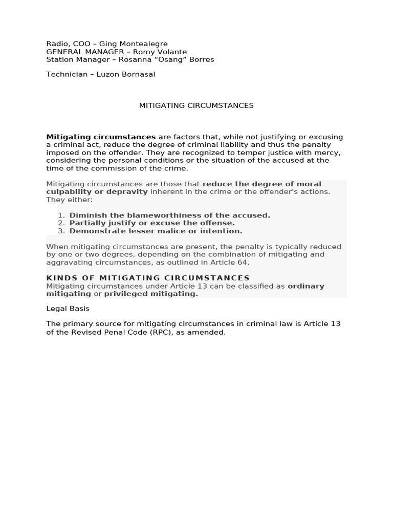 Understanding Mitigating Circumstances in Law | PDF | Crimes | Crime ...