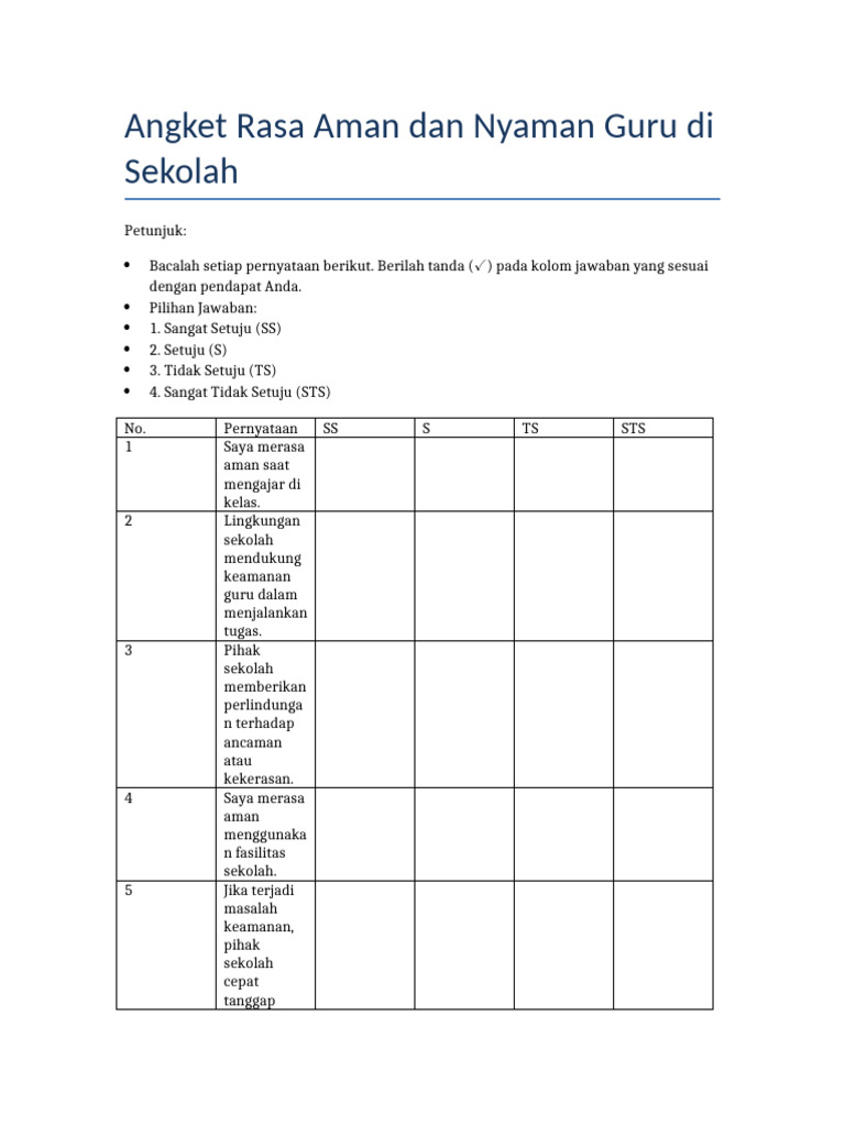 Angket Rasa Aman Nyaman Guru | PDF