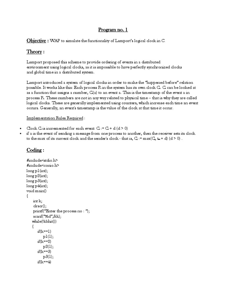 C Programs for Logical & Vector Clocks | PDF | Transmission Control ...