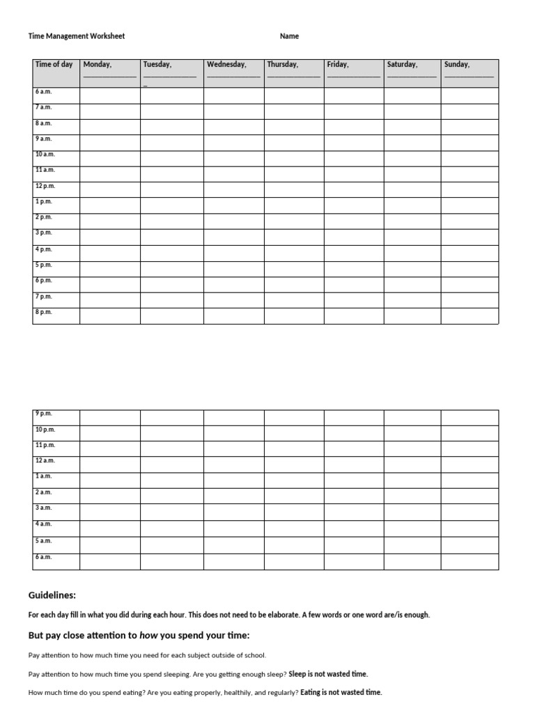 Weekly Time Management Tracker | PDF