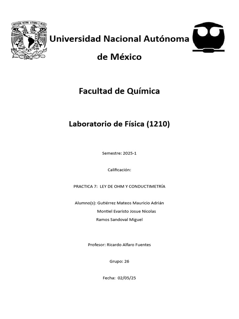 Informe P7 Lab de Fisica | PDF | Química Física | Física Aplicada e ...