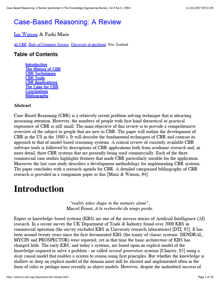 Overview of Case-Based Reasoning | PDF