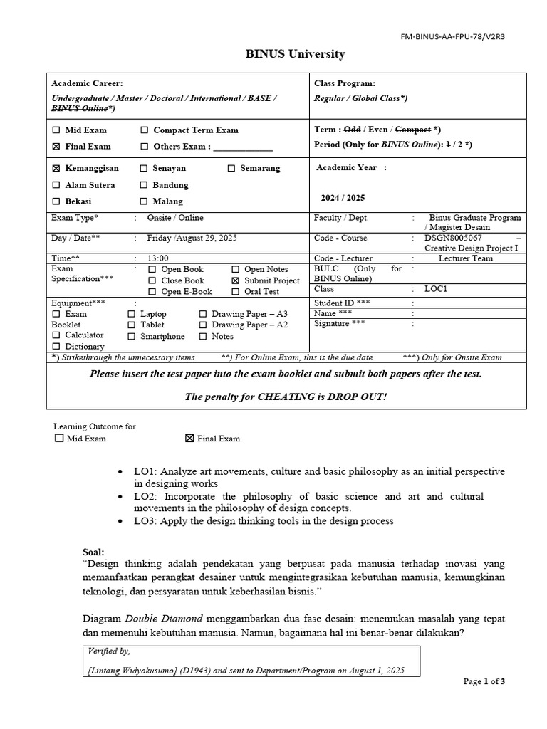 Final Exam Guidelines for Creative Design | PDF | Educational Stages ...