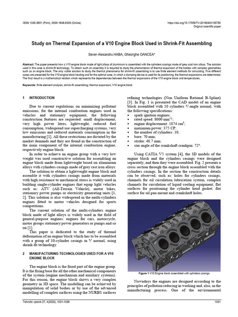 Study on Thermal Expansion of a V10 Engine Block Used in Shrink-fit ...