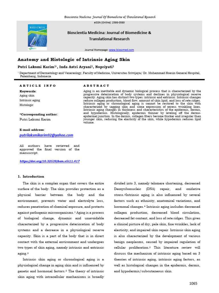 Intrinsic Aging of Skin: Mechanisms & Histology | PDF | Epidermis | Skin