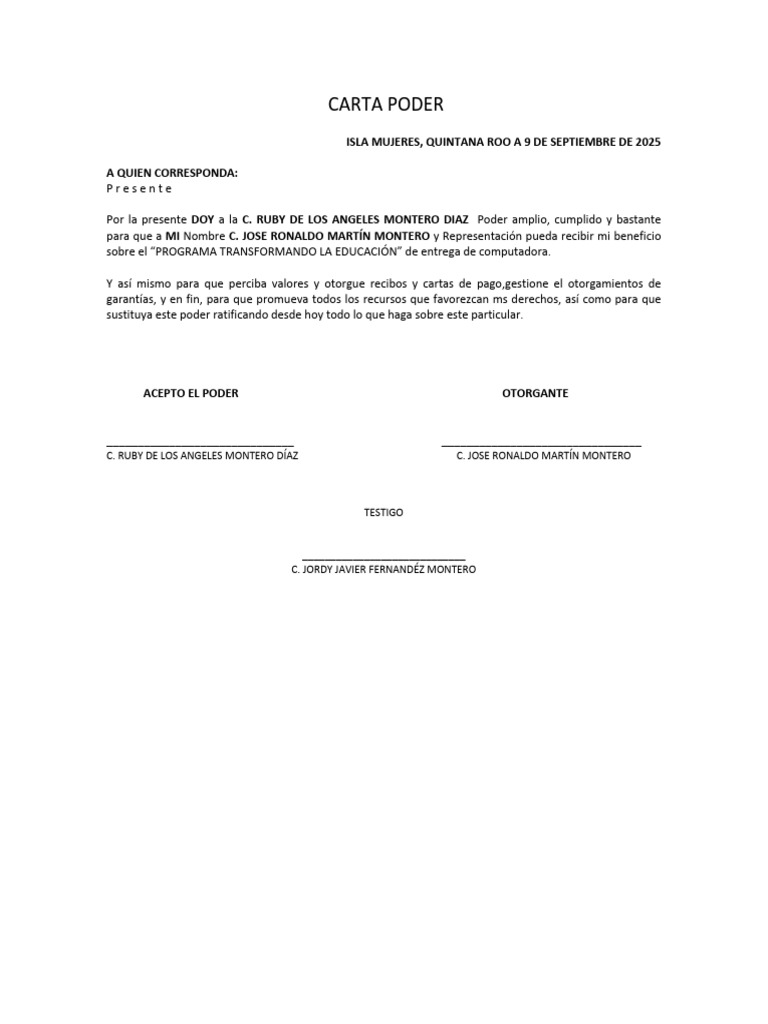 Carta Poder para Programa Educativo | PDF