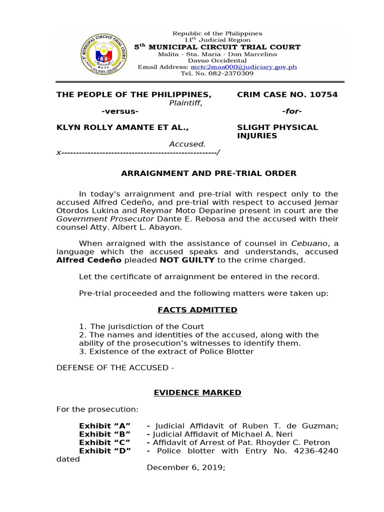 Arraignment Order: People vs. Amante et al. | PDF | Arraignment ...
