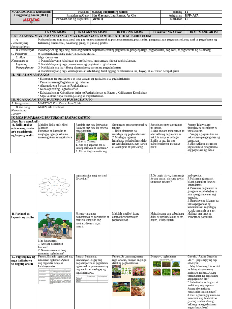 DLL - EPP-AGRI 4 - Q2 - Week1 - @edumaymay | PDF