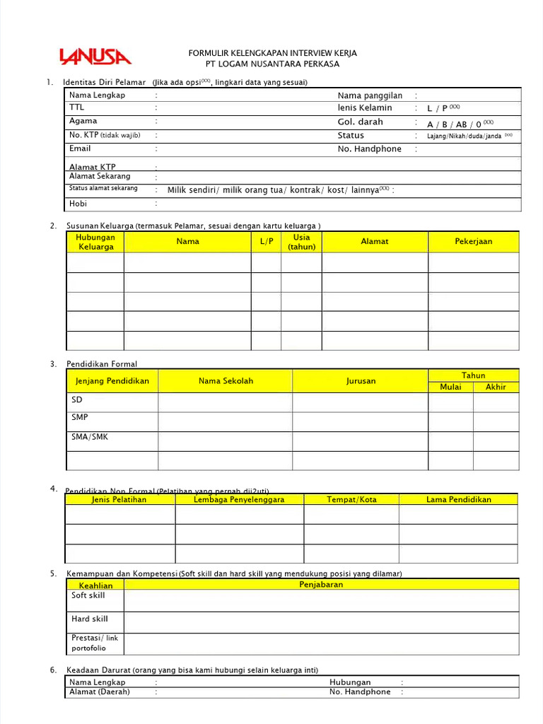 Formulir Interview Kerja Lengkap | PDF