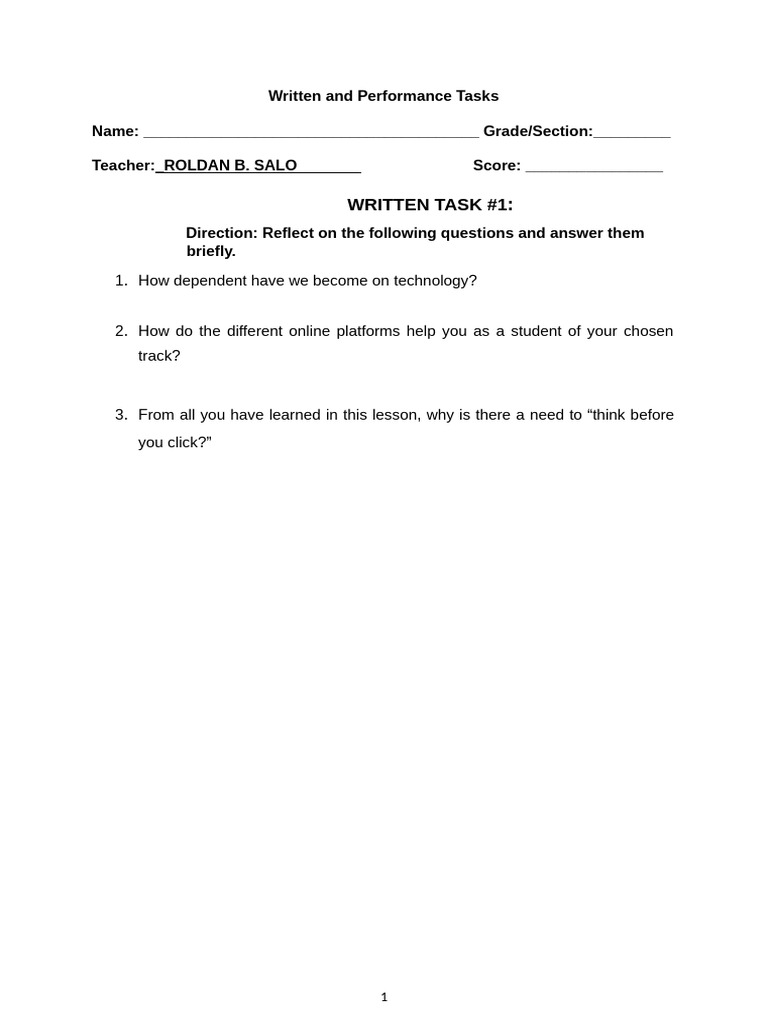 Written and Performance Tasks 1 | PDF | Microsoft Excel | Image Editing