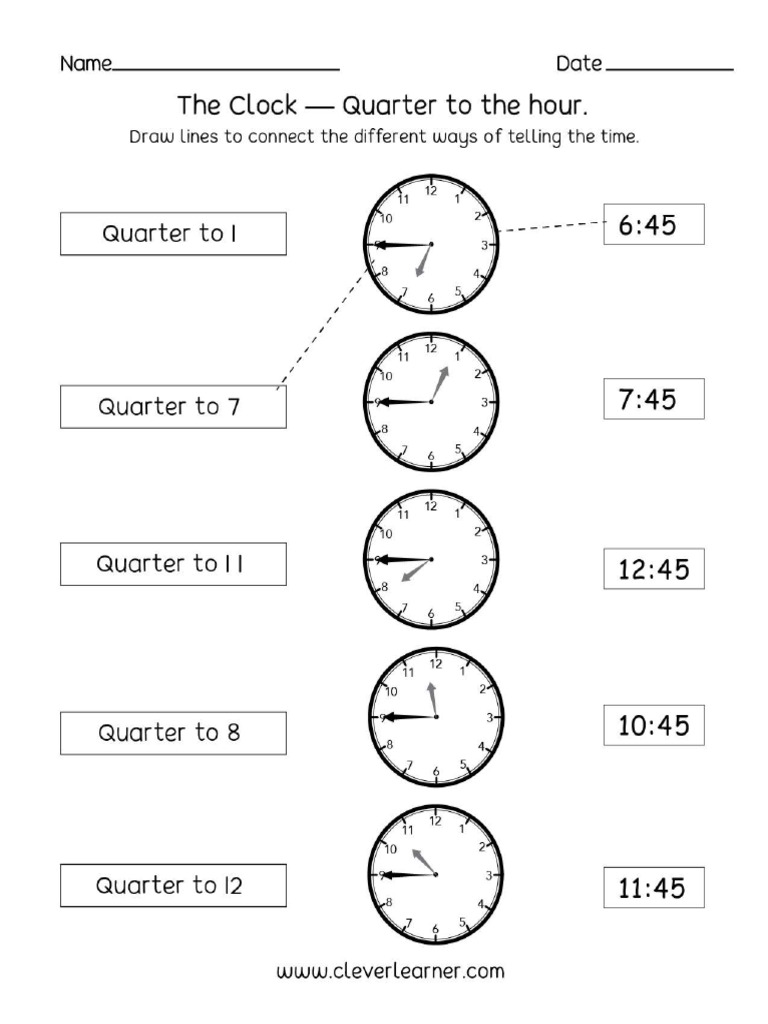 Telling Time Quarter To The Hour Activity Sheet 9s | PDF