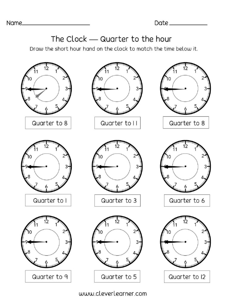 Telling Time Quarter To The Hour Activity Sheet 4l | PDF