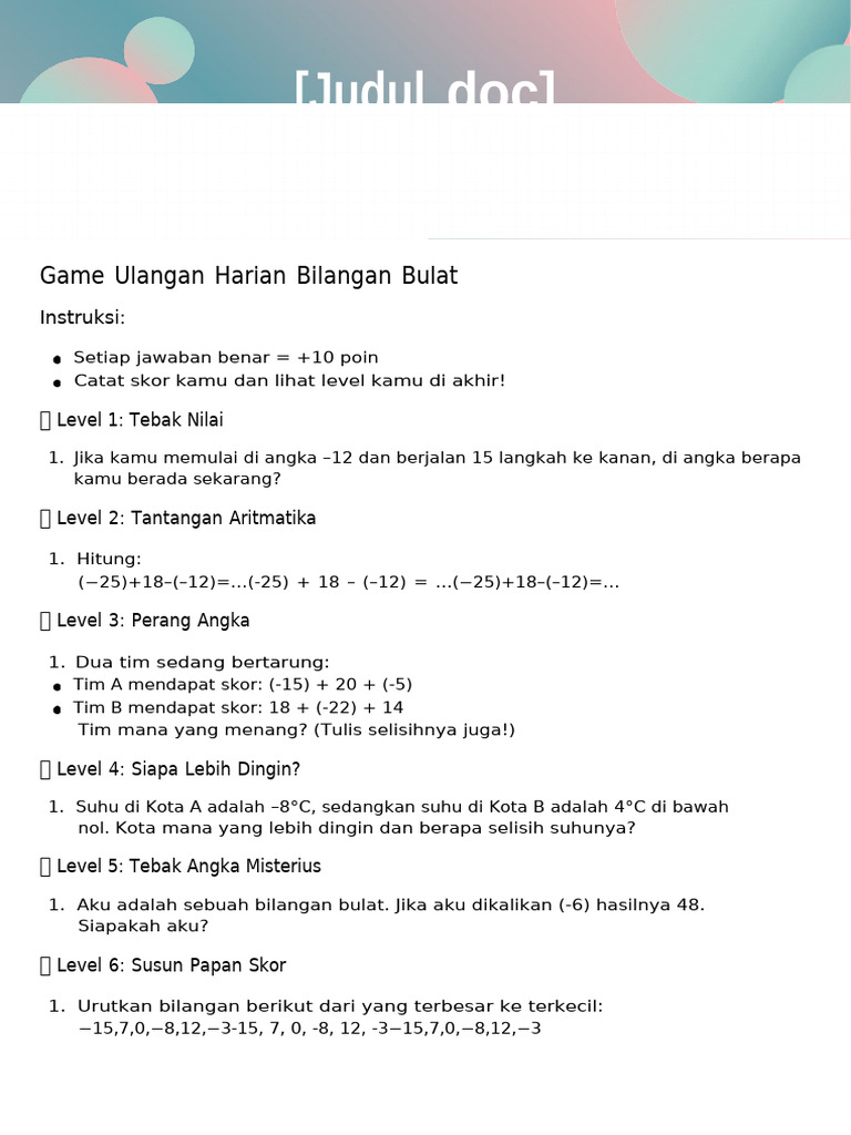 Game Ulangan Harian Bilangan Bulat - Level Medium - 20250826 - 120126 ...