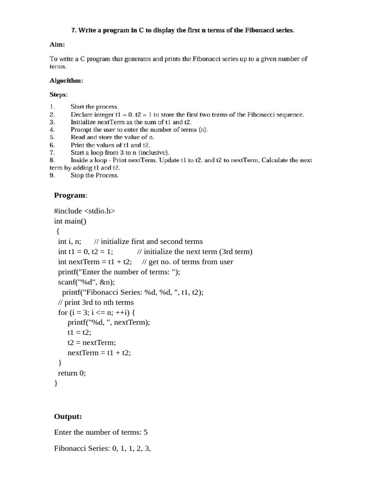C Programs for Fibonacci, Sum, and More | PDF | String (Computer ...