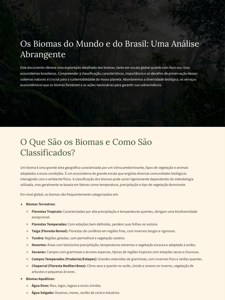Biomas do Mundo e Brasil: Importância e Preservação | PDF | Florestas ...
