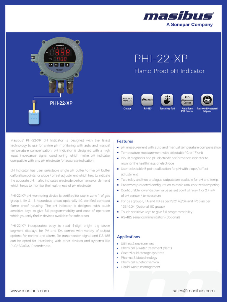 PHI-22-XP Flame-Proof pH Indicator | PDF | Ph | Programmable Logic ...