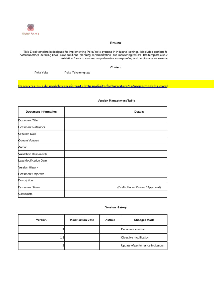 Modèle Excel Poka Yoke pour l'industrie | PDF | Management de la ...