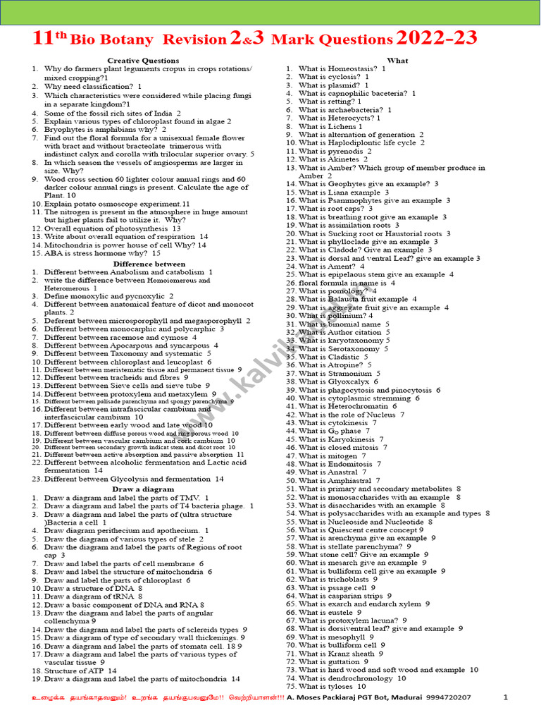 11 Bio Bot 2&3 EM Mark 2022-23 Q | PDF | Plants | Cell (Biology)
