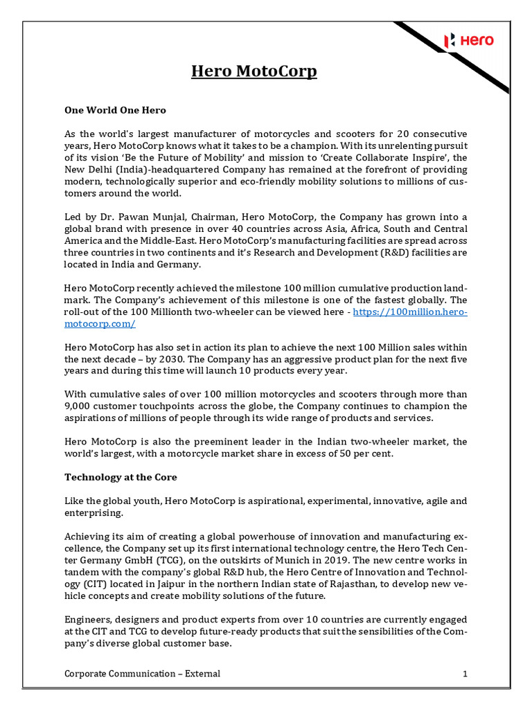 Hero MotoCorp: Global Mobility Leader | PDF | Cricket | Sports