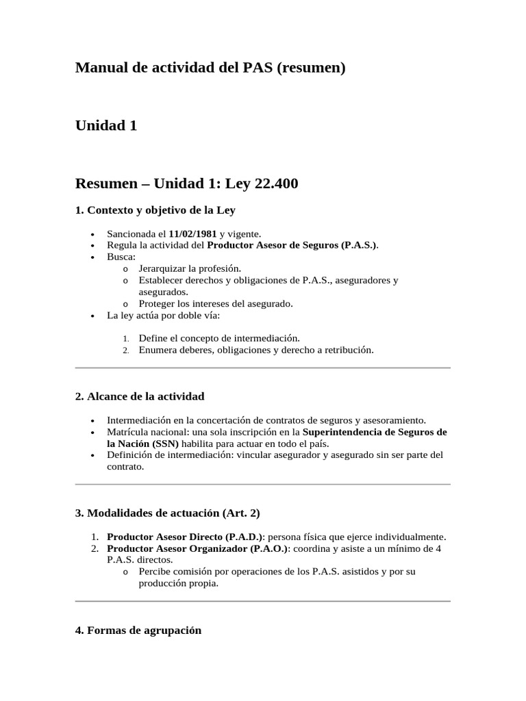 Manual de Actividad Del PAS | PDF | Seguro | Póliza de seguros