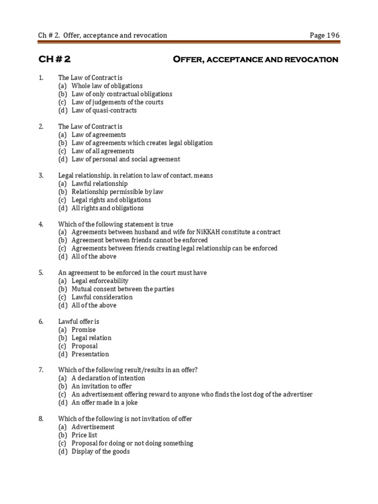 A Chapter 2 | PDF | Offer And Acceptance | Contract Law