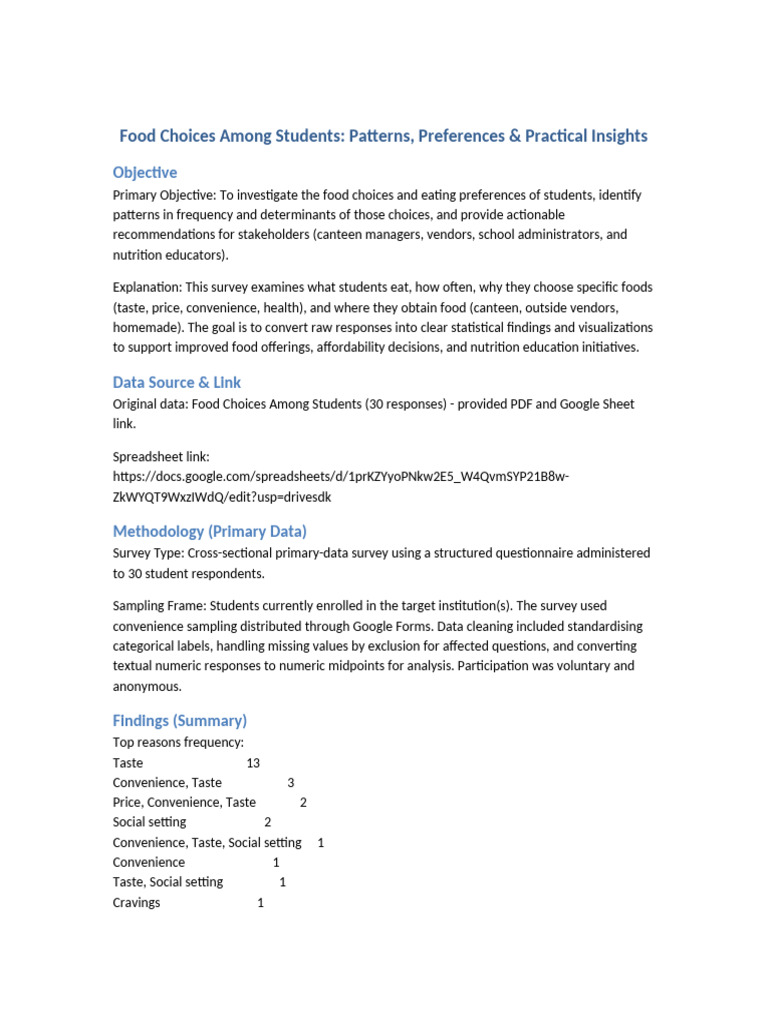 Student Food Choices: Insights & Trends | PDF | Survey Methodology