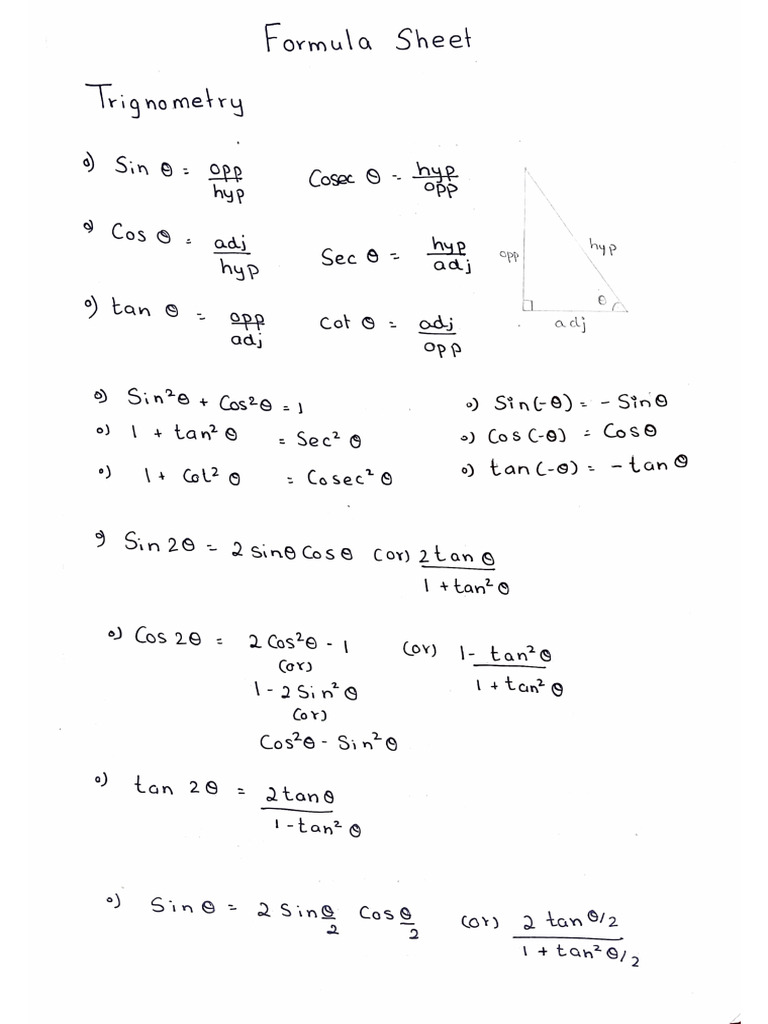 Mathematics Formula Sheet | PDF