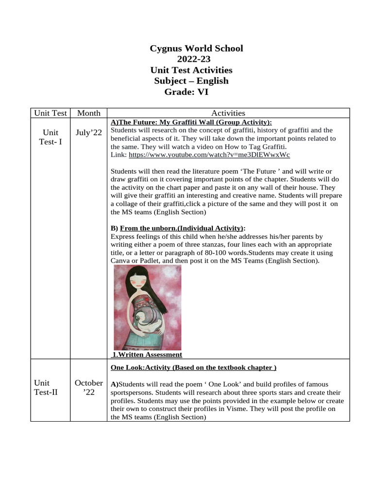 Grade VI English Unit Test Activities | PDF