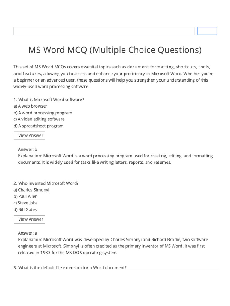 MS Word MCQs for Proficiency Testing | PDF | Microsoft Word | Page Layout