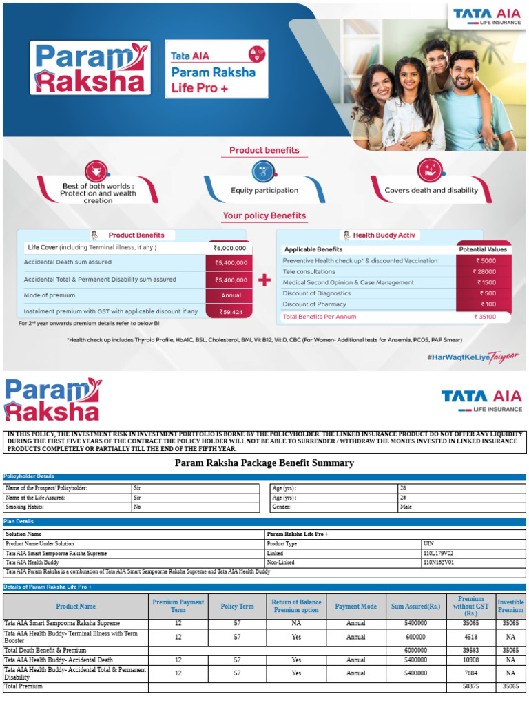 Param Raksha Life Pro + Overview | PDF | Insurance | Life Insurance