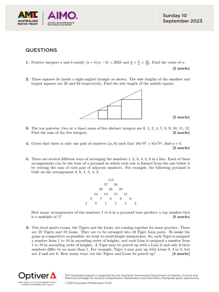 AIMO 2023 Problem Set | PDF | Numbers | Circle
