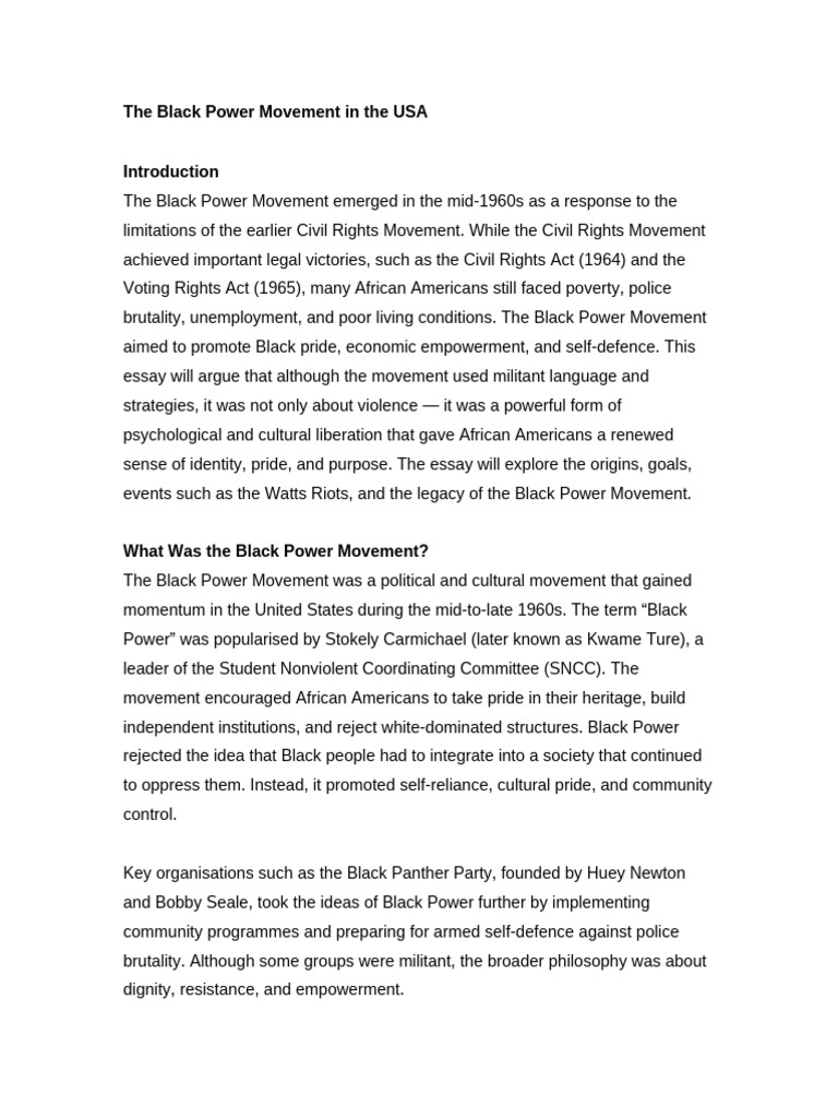 The Black Power Movement Explained | PDF | Black Power | Black Panther ...