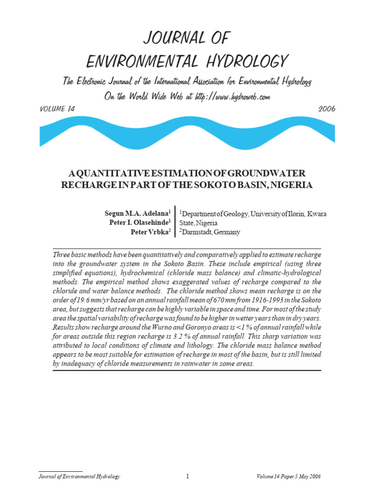 Groundwater Recharge in Sokoto Basin | PDF | Water | Earth Sciences