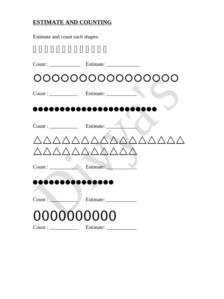 Shape Counting and Estimation Worksheet | PDF