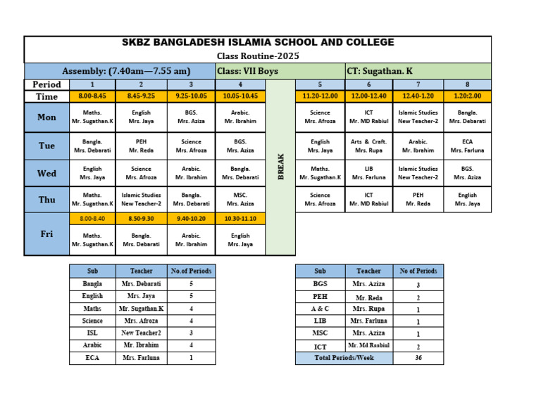 Class 7 Routine 2025 Overview | PDF