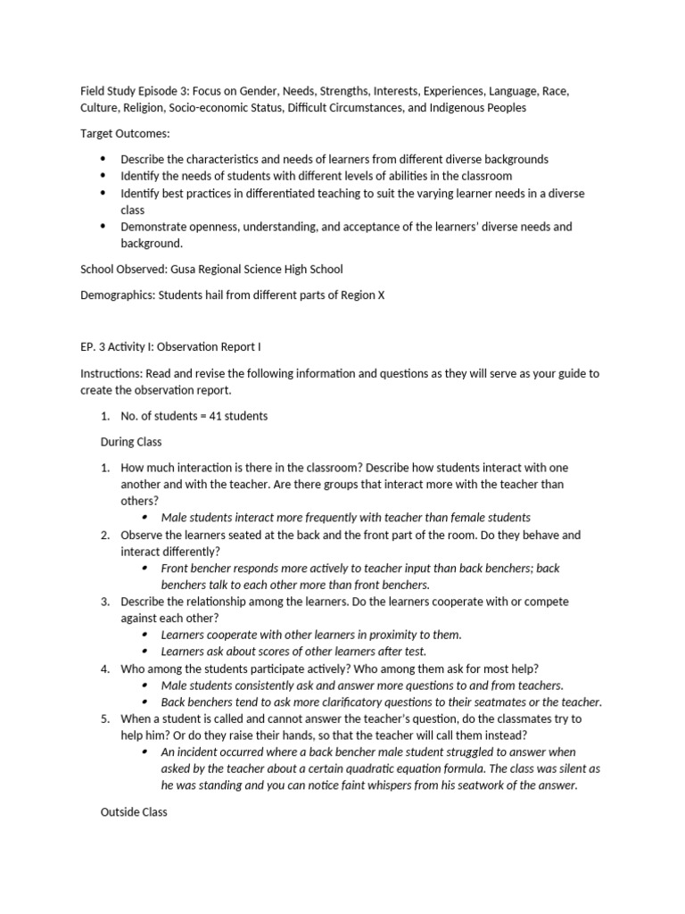 Field Study 1 - Episode 3 | PDF | Learning | Teachers