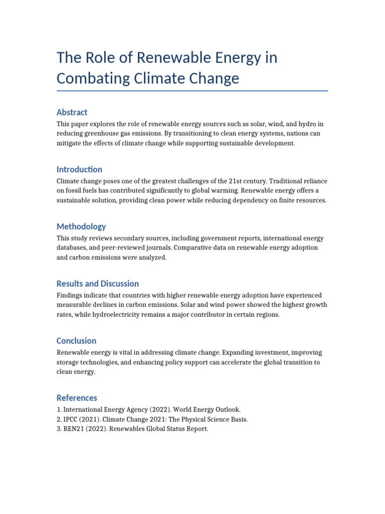 Renewable Energy's Impact on Climate Change | PDF