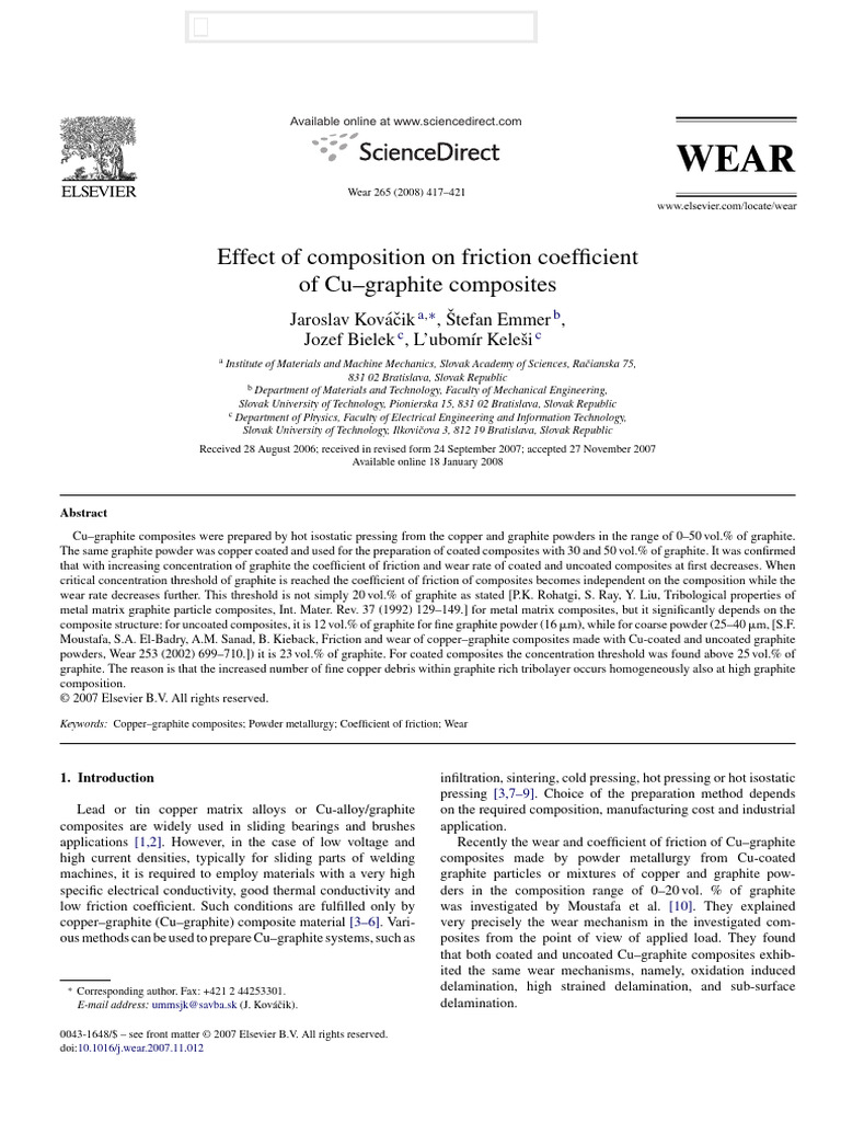 Friction Coefficient in Cu-Graphite Composites | PDF | Composite ...
