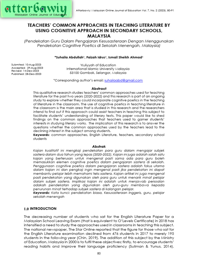 Teaching Literature with Cognitive Approaches | PDF | Teachers | Learning