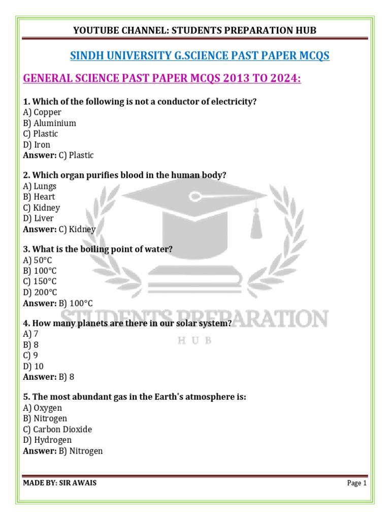 G.science P.P Mcqs 2013 To 2024 | PDF | Earth | Oxygen