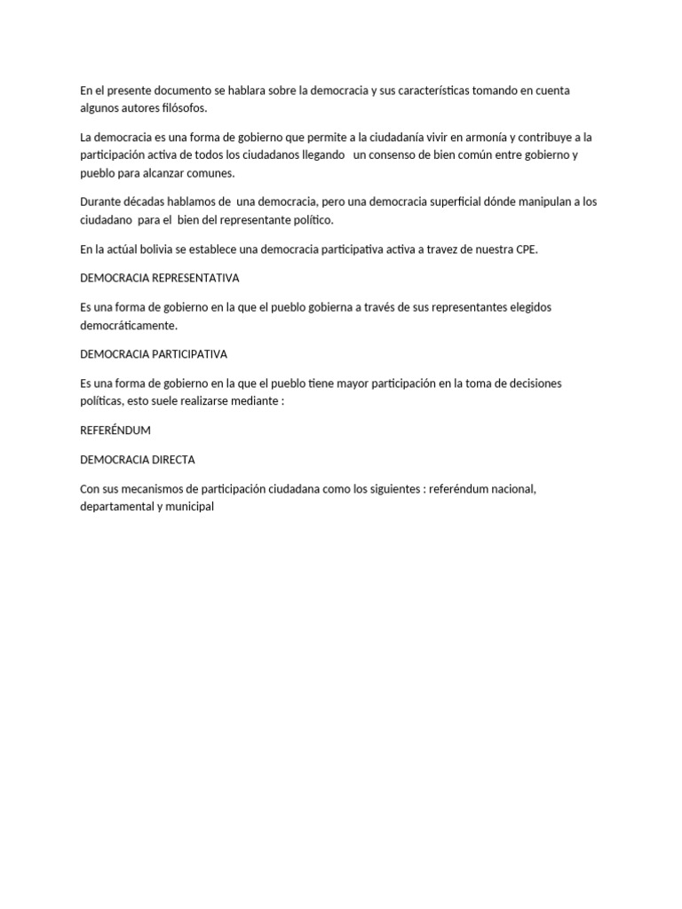 Características de la Democracia en Bolivia | PDF