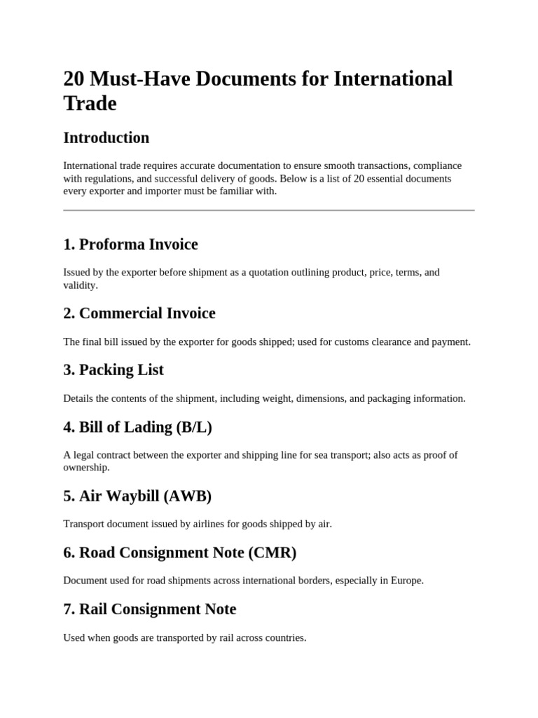 Essential Documents for International Trade | PDF
