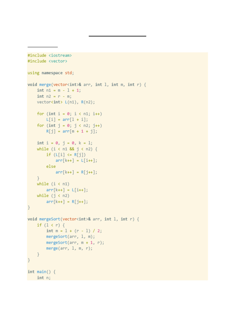 C++ Merge Sort Program Example | PDF