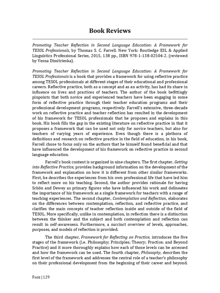 Teacher Reflection Framework for TESOL | PDF | Reflective Practice ...