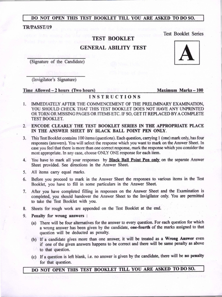 General Ability Test Instructions | PDF
