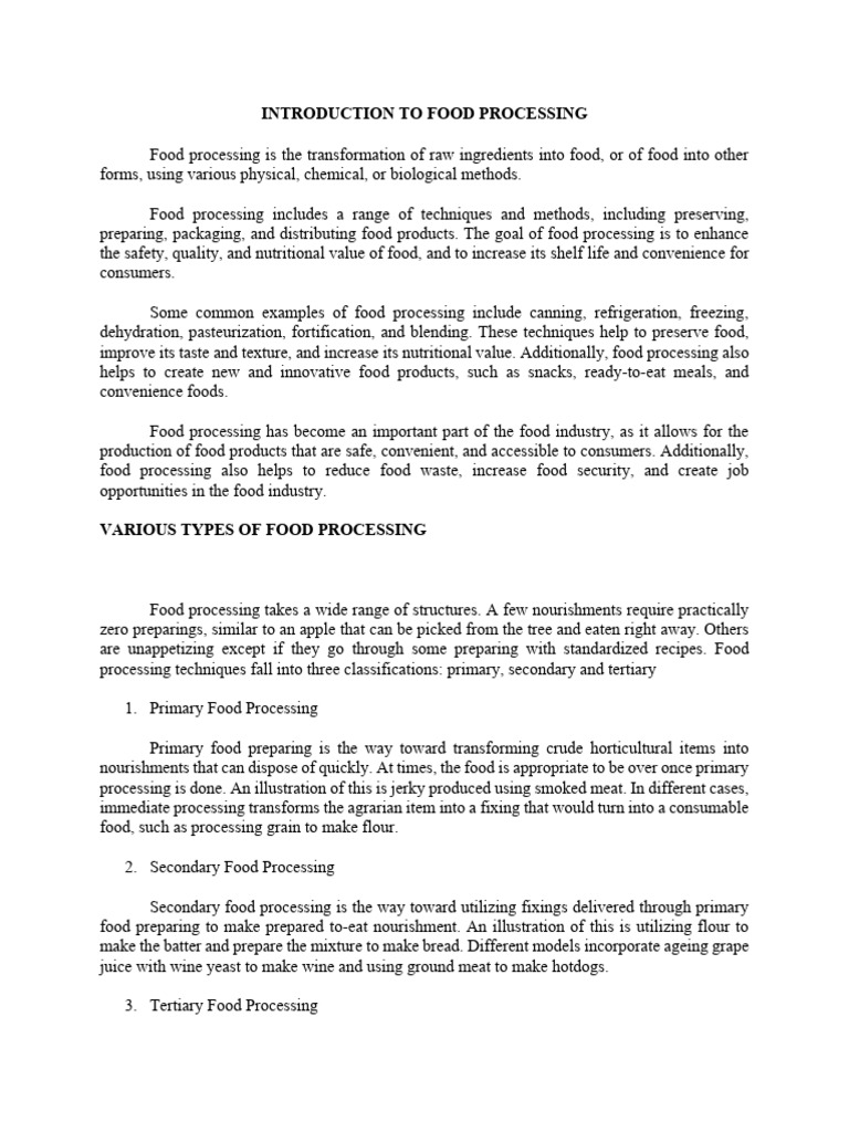Introduction To Food Processing | PDF | Food Preservation | Food Processing