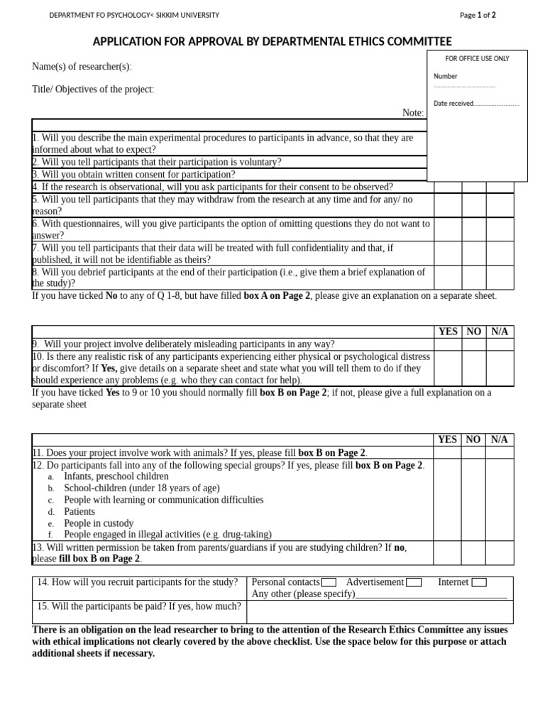 Application For Ethical Approval | PDF