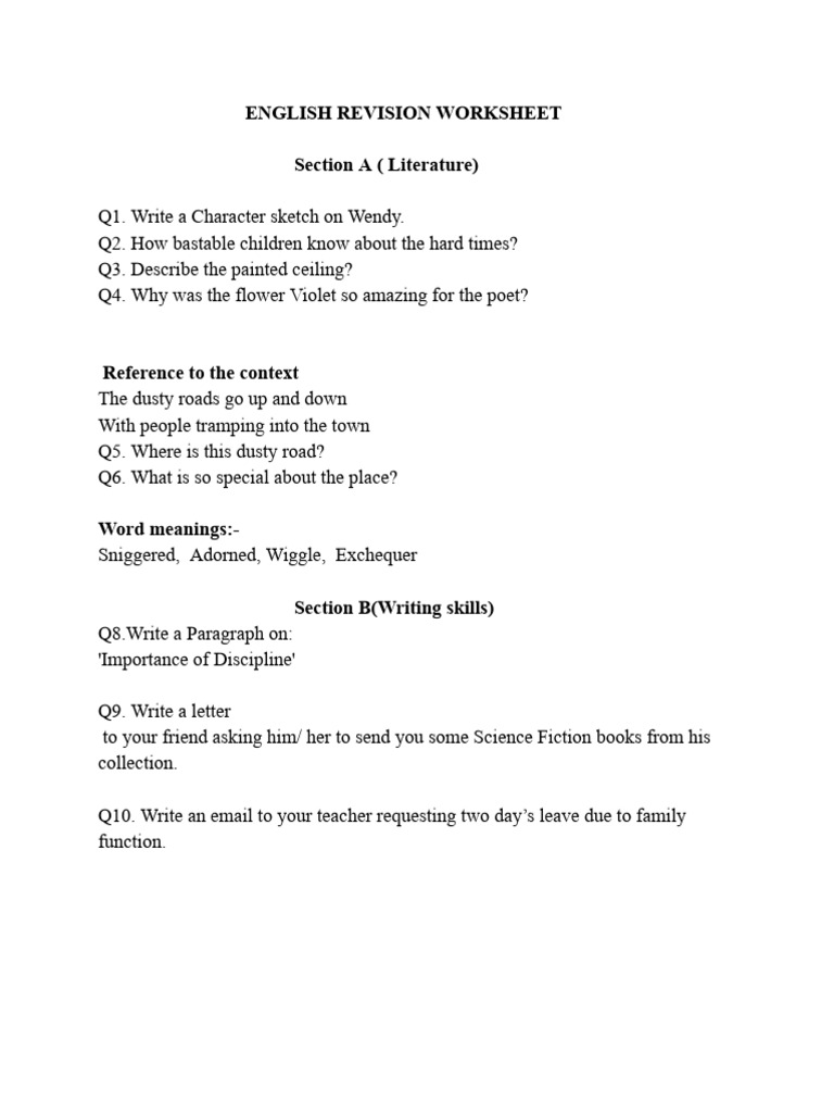 English Revision Worksheet Guide | PDF | Sentence (Linguistics) | Grammar