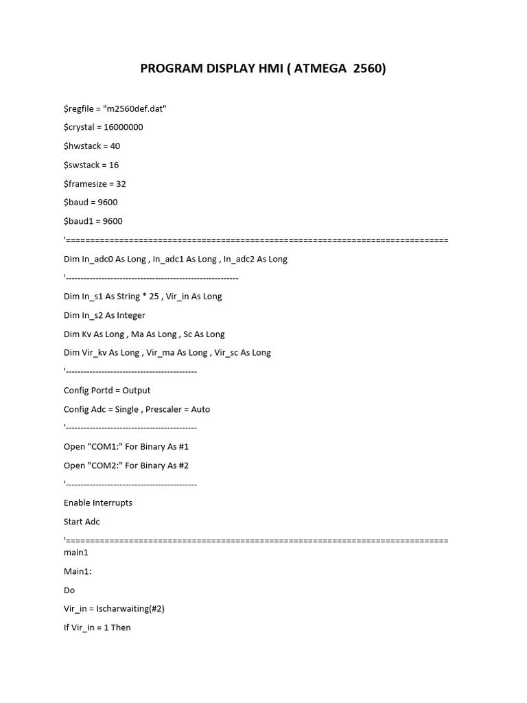 ATmega 2560 HMI Program Code | PDF