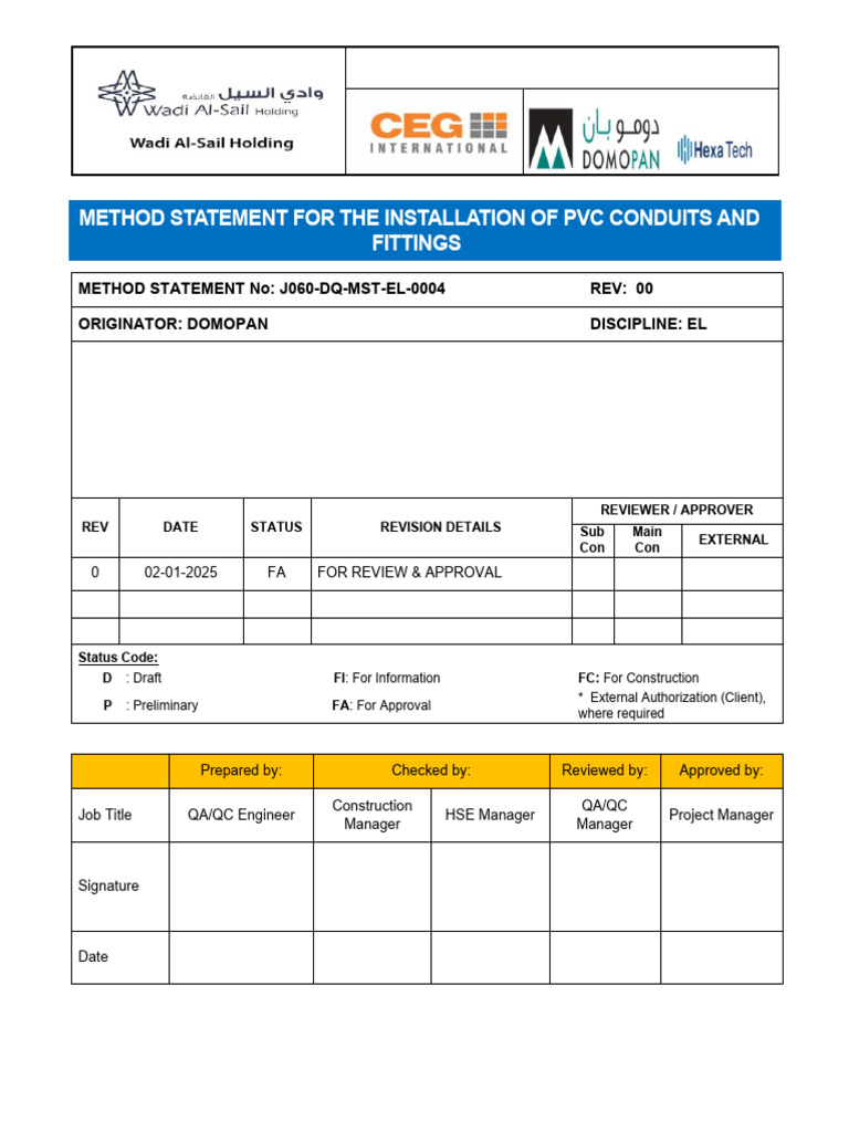 PVC Conduit Installation Method Statement | PDF | Occupational Safety ...